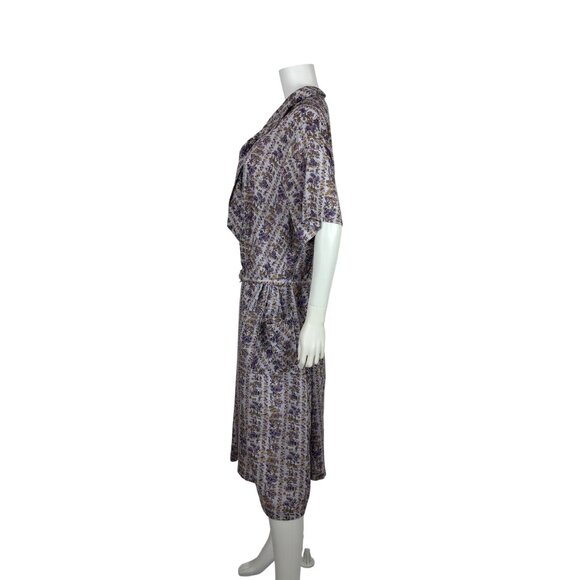 Vintage 60s Toile Dress Womens 2X Purple Novelty Print Belted Volup Necktie Shir - Picture 8 of 14